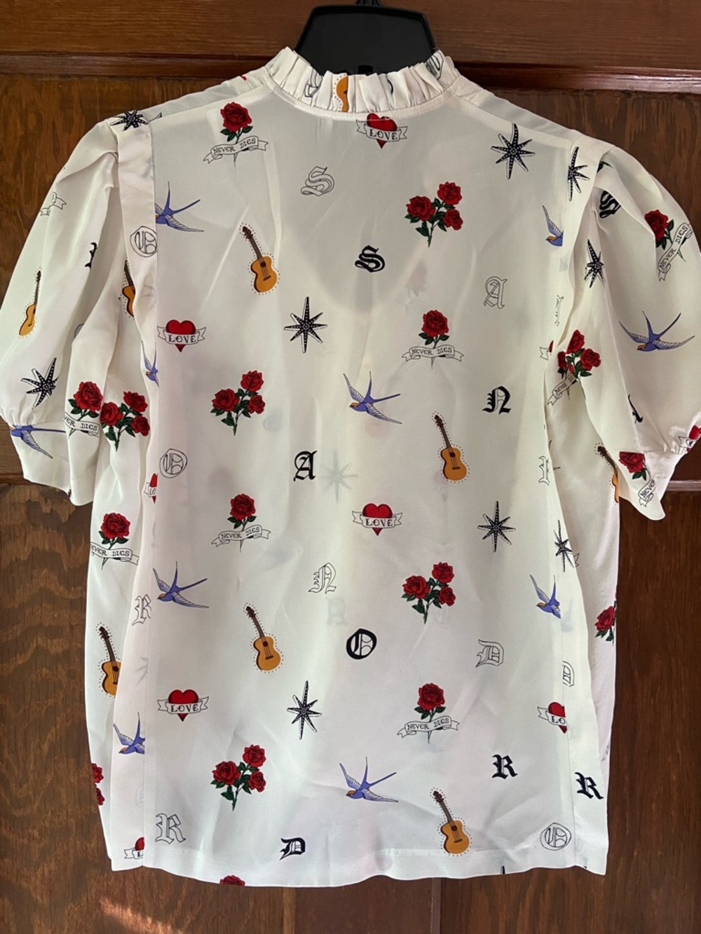 Sandro París Tattoo Print Pure Silk Blouse ⚜️ RARE